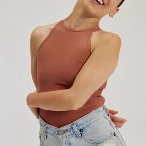 Girlfriend Collective Ribbed Bodysuit Copper Brown Small